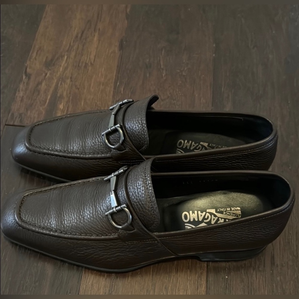 Men's SALVATORE FERRAGAMO 'Pompei' Hickory Calf Leather Loafers Size US 7.5 - D - Picture 4 of 9